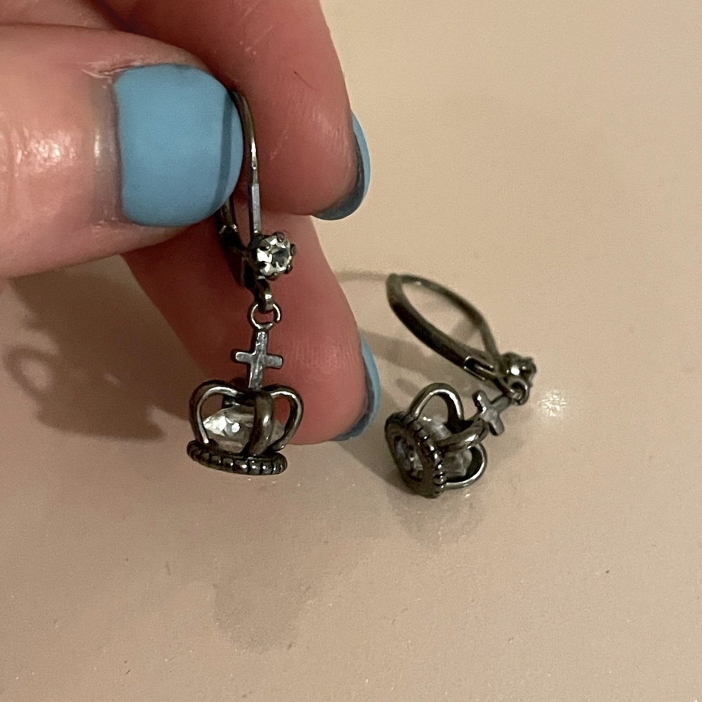 Betsey Johnson Diamond Crown Dangle Earrings